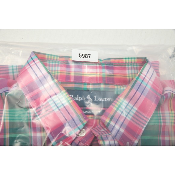 Ralph Lauren Pink and Green Plaid Casual Button Down Shirt - Picture 11 of 11